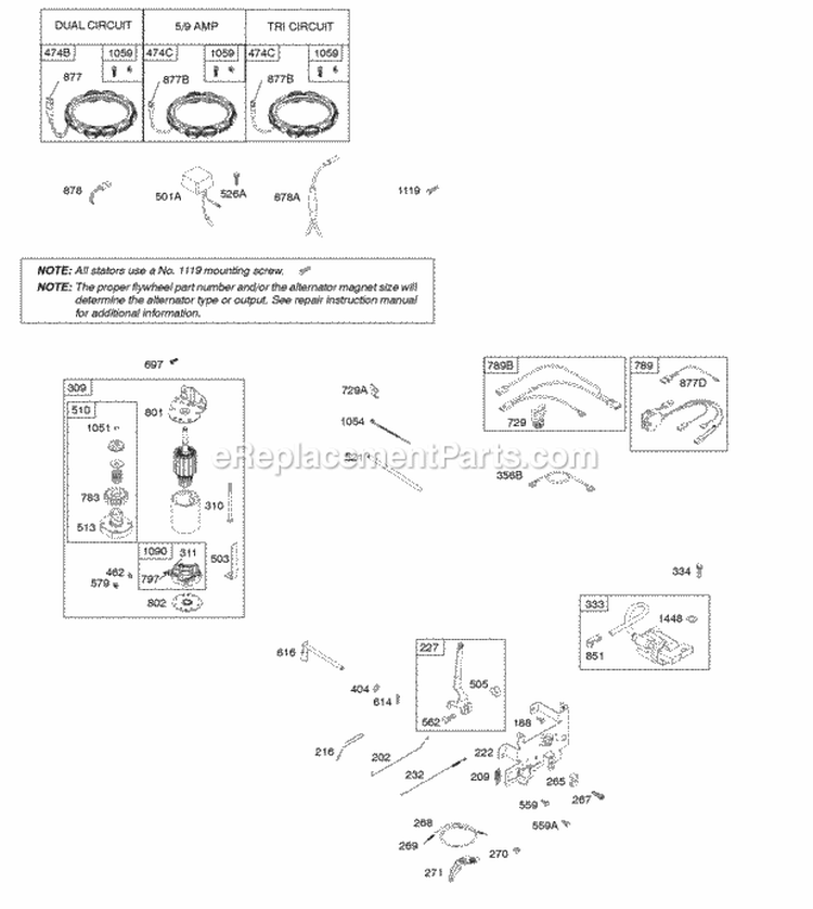 Alternator Controls Electric Starter Ignition Diagram and Parts List for 31P677-0123-B1  Briggs and Stratton Engine